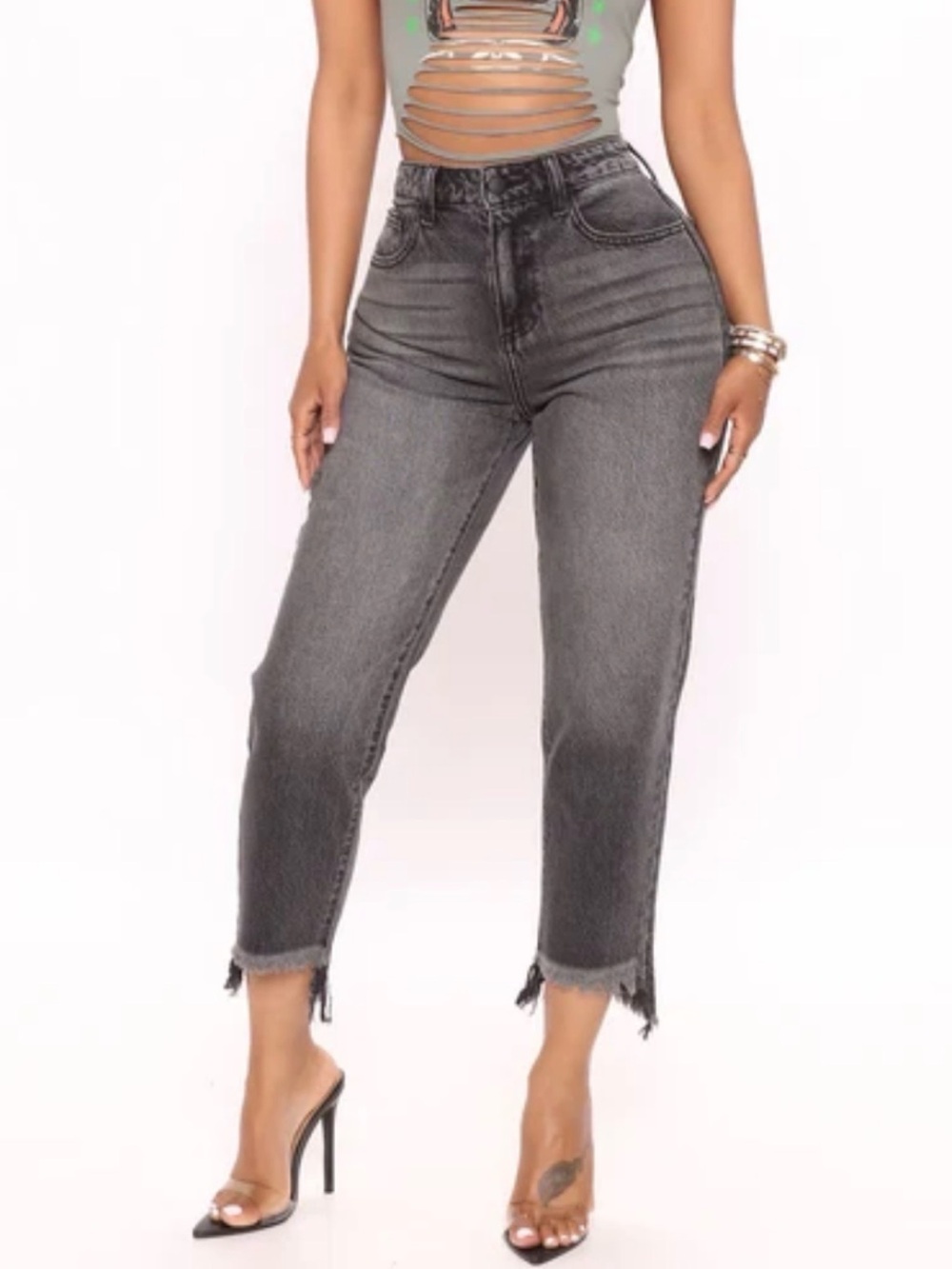 Asymmetric Raw Hem Straight Leg Jean